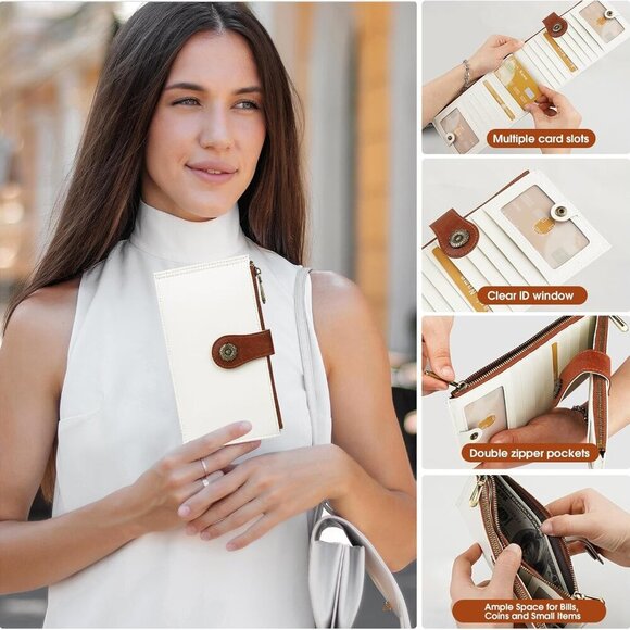 Women's Leather Wallet RFID Bifold Large Capacity Card Holder with Zipper - Picture 7 of 7